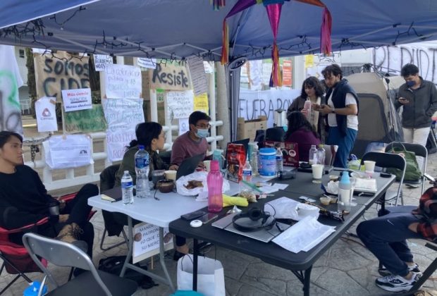 Students are camping out at the Mexico City campus of the Center for Research and Teaching in Economics, a public institution better known as the CIDE. (Leila Miller / Los Angeles Times)