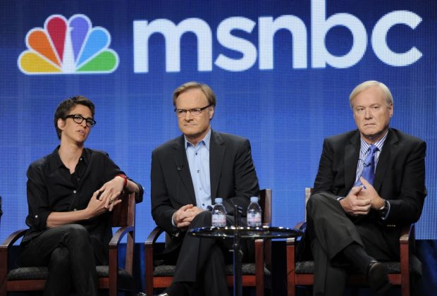 FILE-MSNBC hosts Rachel Maddow, left, Lawrence O'Donnell, center, and Chris Matthews take part in a panel discussion at the NBC Universal summer press tour, Aug. 2, 2011, in Beverly Hills, Calif. (AP Photo/Chris Pizzello, File)