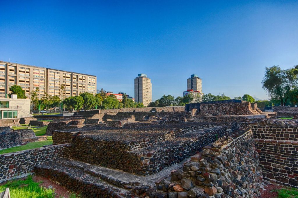 The Plaza de las Tres Culturas (Three Cultures Square) in Tlatelolco, Mexico City. It has the Temple of Santiago de Tlatelolco on one part, Aztec ruins of temples in the middle, and the ex-Foreign Affairs building on another side, which now houses a Museum of the UNAM University. (Sergio Mendoza Hochmann / Getty Images)